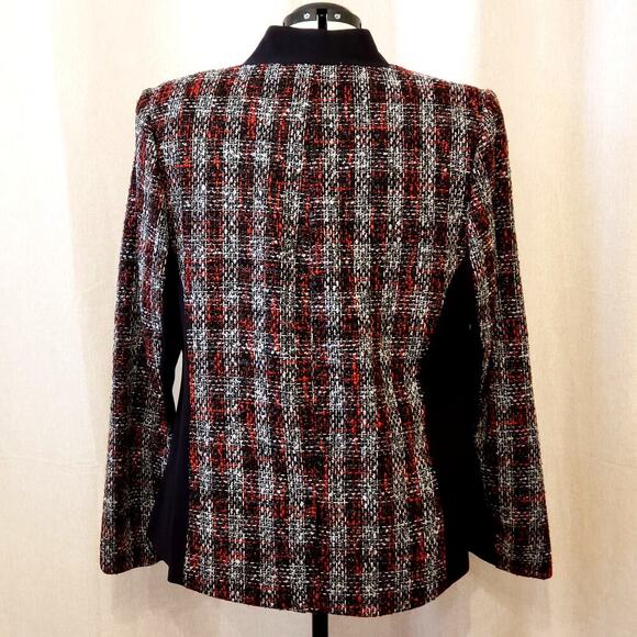 Lane Bryant Red, Gray, Black & White Knit Tweed Blazer w/Black Trim | Size 18 - Picture 5 of 9